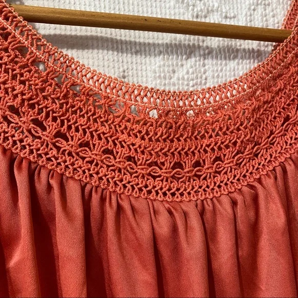 Vintage 70's Pleated Maxi Dress Off the Shoulder Sleeve Crochet Trim Satin - Picture 9 of 16